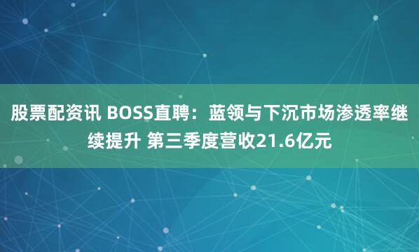股票配资讯 BOSS直聘：蓝领与下沉市场渗透率继续提升 第三季度营收21.6亿元